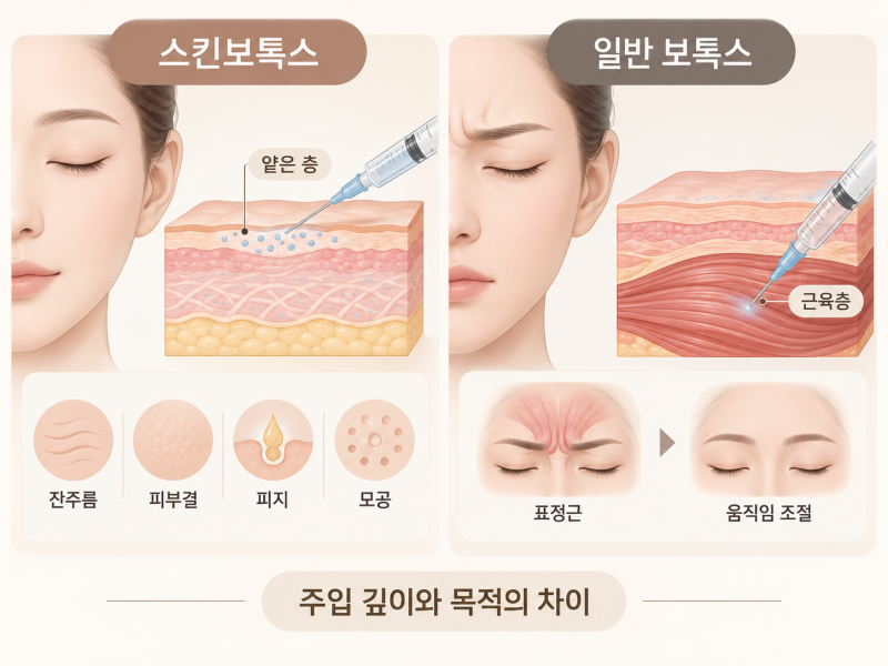 스킨보톡스와 일반 보톡스, 주입 목적이 다른 이유｜피부결·모공·주름 효과 비교