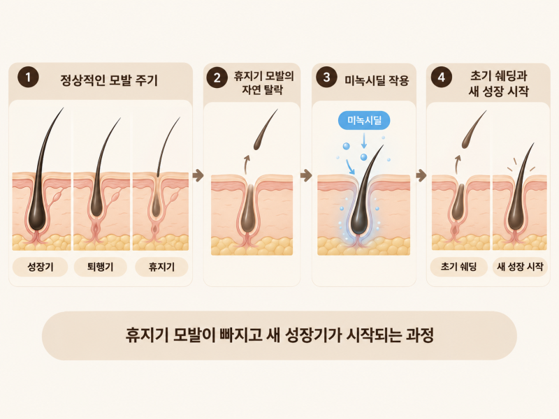 미녹시딜을 시작했는데 머리가 더 빠져요. 쉐딩은 언제까지 지속될까요?